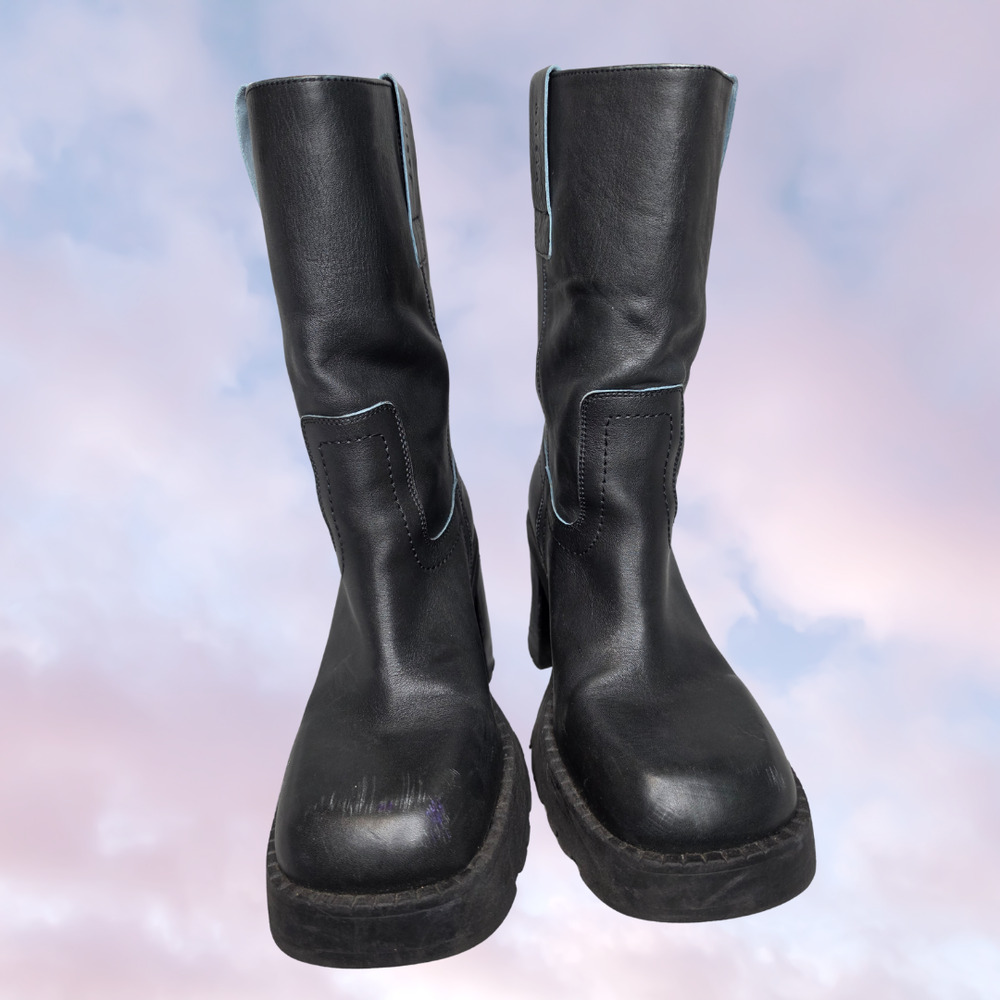E8 Mista Daiane Black Chunky Square Toe Lugged Sole Heeled Boots Sz 7.5 38 EU - Picture 2 of 7